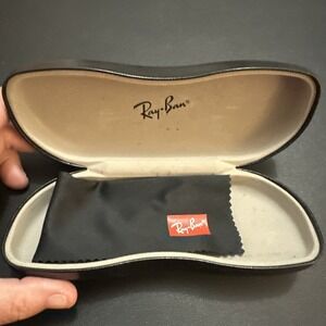 Ray Ban Black Leather Universal Hard Clamshell Case Sunglasses W/Cleaning Cloth!